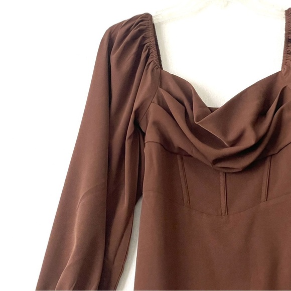 Princess Polly Lillie Long Sleeve Mini Dress Brown NWT - Picture 4 of 14